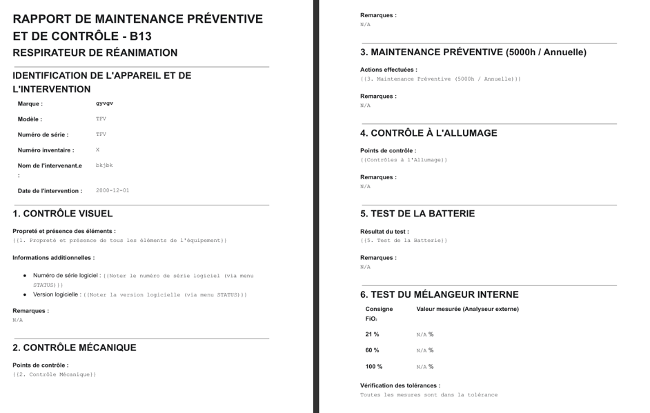 Exemple de rapport de maintenance PDF généré automatiquement